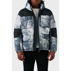 Armani Exchange 6RZK30 ZNKRZ 21CS Beyaz Lacivert Desenli Kapüşonlu Dolgulu Şişme Erkek Mont