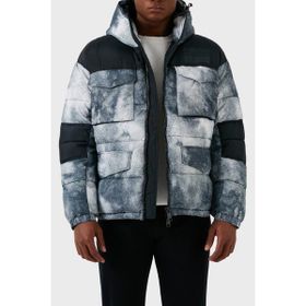 Armani Exchange 6RZK30 ZNKRZ 21CS Beyaz Lacivert Desenli Kapüşonlu Dolgulu Şişme Erkek Mont