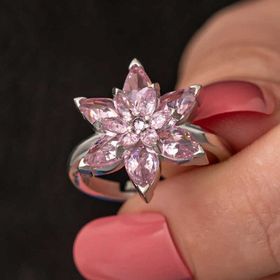 Armes Pembe Lotus Çiçeği Ayarlanabilir Kadın 925 Ayar Gümüş Yüzük