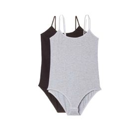 Armin Loretta 2 Adet İp Askılı Kadın Çıtçıtlı Body Siyah ve Gri