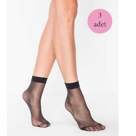 Armin Loretta 3 Adet Fit 15 Soket İnce Siyah Parlak Kısa Çorap