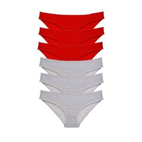 Armin Loretta Eko Set Likralı Kırmızı Gri 6 Adet Kadın Slip Külot