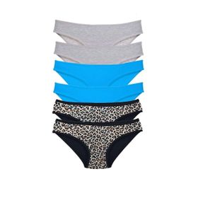 Armin Loretta Leopar Gri Mavi Likralı 6 Adet Kadın Slip Külot