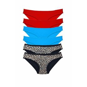 Armin Loretta Leopar Kırmızı Mavi Likralı 6 Adet Kadın Slip Külot