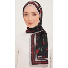 Armine 10008-02 Siyah Karma Çiçek Desen Trend Şal