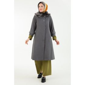 Armine 22KT790 22KT750 Gri Trend Yakası Kürklü Kaşe Kaban