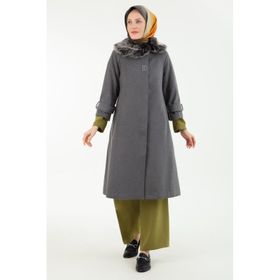 Armine 22KT790 22KT750 Gri Trend Yakası Kürklü Kaşe Kaban
