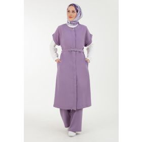 Armine 23YT641 Lila Krep Kumaş Yelekli Tesettür Takım