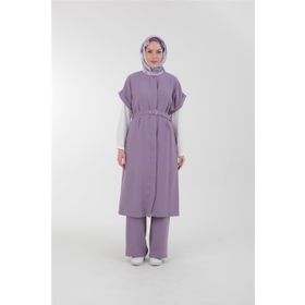 Armine 23YT641 Lila Krep Kumaş Yelekli Tesettür Takım