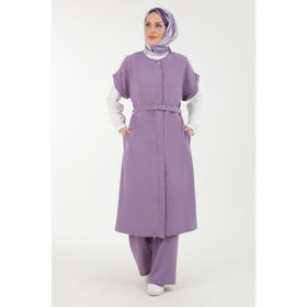 Armine 23YT641 Lila Krep Kumaş Yelekli Tesettür Takım