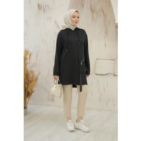 Armine 24KT438 Trend Kapüşonlu Spor Siyah Tunik