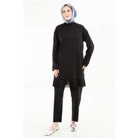 Armine 24YT644 Trend Kolları Taş Detaylı Siyah Pantolonlu Takım