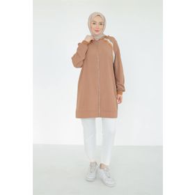 Armine 25YT409 Trend Önden Fermuarlı Biyeli Spor Sütlü Kahve Tunik