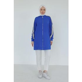 Armine 25YT414 Trend Boydan Fermuarlı Kolları Ribanalı Saks Tunik