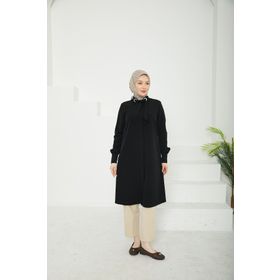 Armine 25YT450 Trend Gizli Düğmeli Yakası Kurdele Detaylı Siyah Tunik