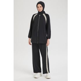 Armine 25YT614 Trend Şeritli Bayan Siyah Spor Takım