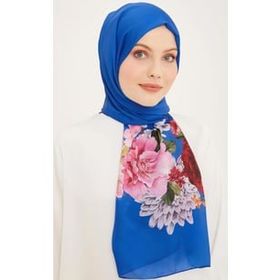 Armine 3611-14 Mavi Çiçek Desen Şal