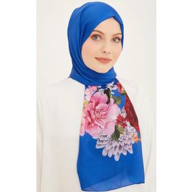Armine 3611-14 Mavi Çiçek Desen Şal
