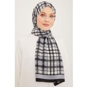 Armine 4713-01 Siyah Gri Ekose Desen Modal Şal