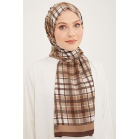 Armine 4713-14-A Kahverengi Ekose Desen Şal