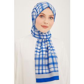 Armine 4713-18 Mavi Gri Ekose Desen Şal