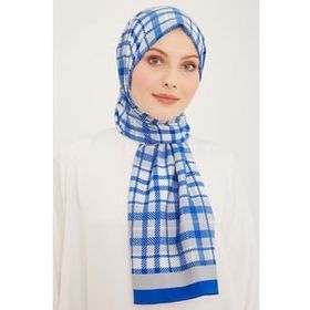 Armine 4713-18 Mavi Gri Ekose Desen Şal