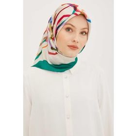 Armine 8902-07 Benetton Yeşili Desenli Tivil İpek Eşarp