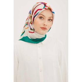 Armine 8902-07 Benetton Yeşili Desenli Tivil İpek Eşarp