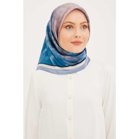 Armine 8906-38 Mavi Desenli Sura İpek Eşarp