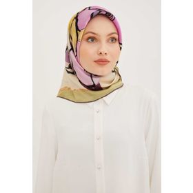 Armine 8914-34 Yeşil Desenli Tivil İpek Eşarp