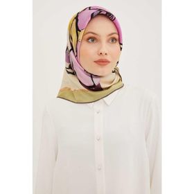 Armine 8914-34 Yeşil Desenli Tivil İpek Eşarp