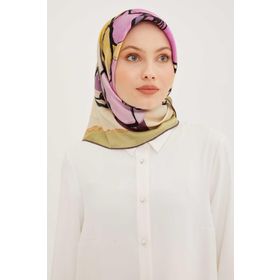 Armine 8914-34 Yeşil Desenli Tivil İpek Eşarp
