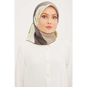 Armine 8939-35 Yeşil Desenli Tivil İpek Eşarp