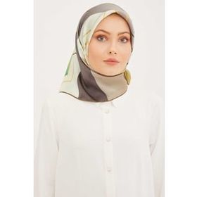 Armine 8939-35 Yeşil Desenli Tivil İpek Eşarp