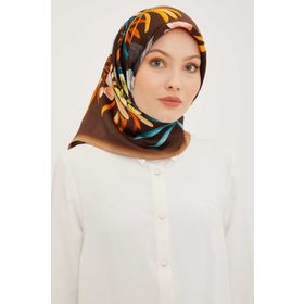 Armine 8941-51 Kahve Çiçek Desenli Tivil İpek Eşarp