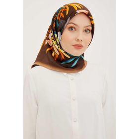 Armine 8941-51 Kahve Çiçek Desenli Tivil İpek Eşarp