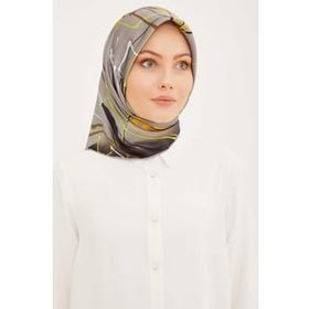 Armine 8948-55 Gri Desenli Tivil İpek Eşarp