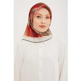 Armine 8955-06 Bordo Çizgi Desenli Tivil İpek Eşarp