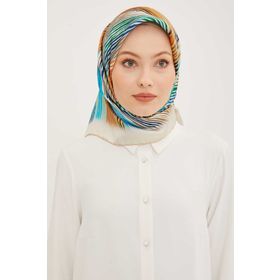 Armine 8955-37 Turkuaz Çizgi Desenli Tivil İpek Eşarp