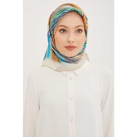 Armine 8955-37 Turkuaz Çizgi Desenli Tivil İpek Eşarp