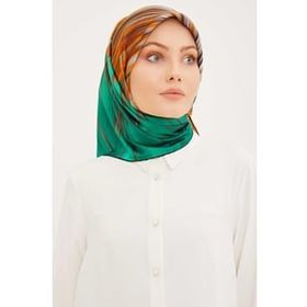 Armine 8956-07 Yeşil Turuncu Batik Çizgi Desenli Tivil İpek Eşarp