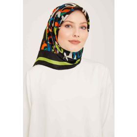 Armine 9006-03 Yağ Yeşili Harf Desenli Eşarp