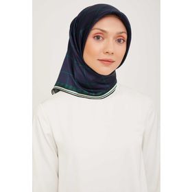 Armine 9029-52 Lacivert Ekose Desenli Sura İpek Eşarp