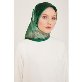 Armine 9100-85 Zümrüt Yeşil Çiçek Desen Tivil İpek Eşarp