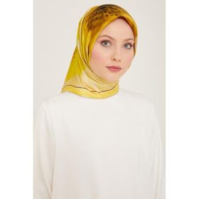 Armine 9100-86 Sarı Çiçek Desen Tivil İpek Eşarp