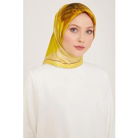 Armine 9100-86 Sarı Çiçek Desen Tivil İpek Eşarp