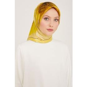 Armine 9100-86 Sarı Çiçek Desen Tivil İpek Eşarp