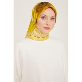 Armine 9100-86 Sarı Çiçek Desen Tivil İpek Eşarp