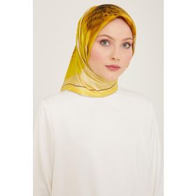 Armine 9100-86 Sarı Çiçek Desen Tivil İpek Eşarp