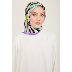 Armine 9101-04 Mor-Krem Çizgi Desen Tivil İpek Eşarp